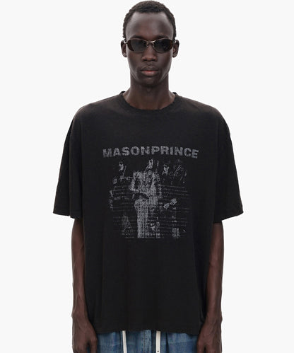オーバーサイズ ヴィンテージ加工 ロックプリント バンドTシャツ DT4368【MASONPRINCE】【2025SS】
