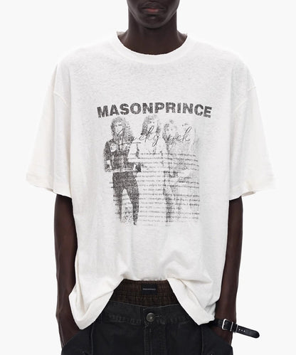オーバーサイズ ヴィンテージ加工 ロックプリント バンドTシャツ DT4368【MASONPRINCE】【2025SS】