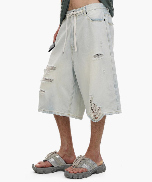 ルーズフィット ダメージ加工 クロップドデニムパンツ NDK1988【MASONPRINCE】【2025SS】