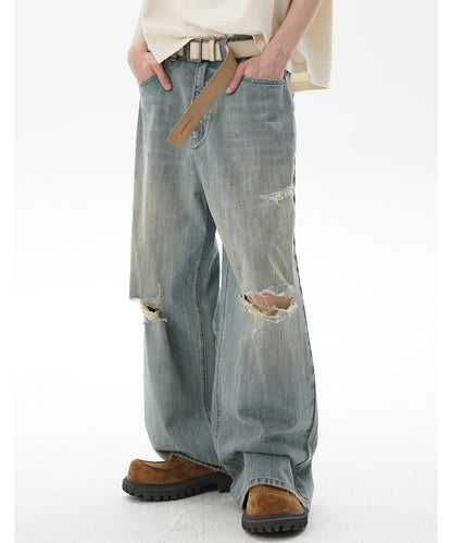ルーズフィット レトロブルー ダメージ加工 デニムパンツ NZK6234【MASONPRINCE】【2025SS】