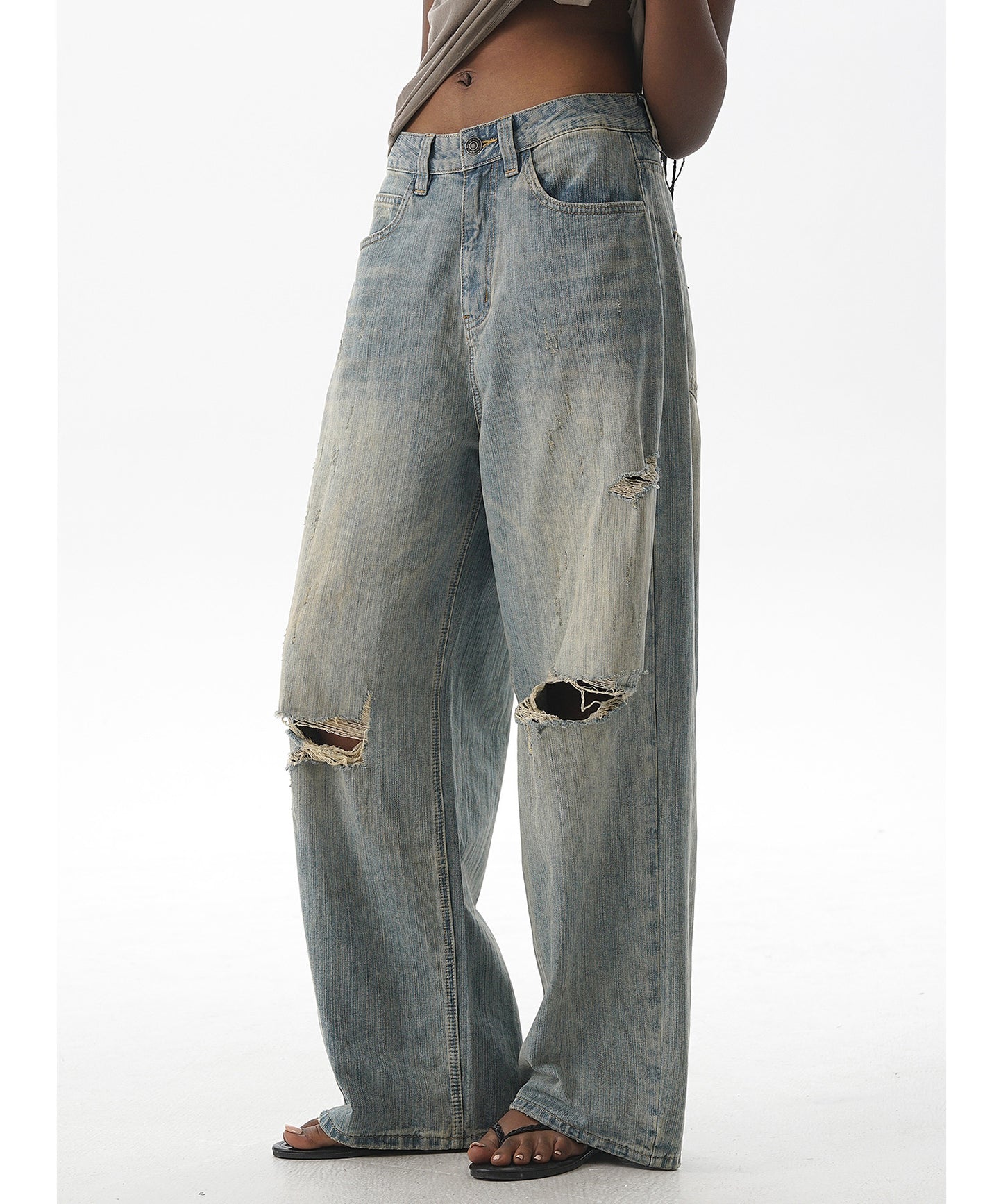 ルーズフィット レトロブルー ダメージ加工 デニムパンツ NZK6234【MASONPRINCE】【2025SS】