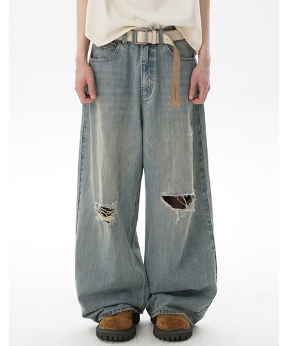 ルーズフィット レトロブルー ダメージ加工 デニムパンツ NZK6234【MASONPRINCE】【2025SS】