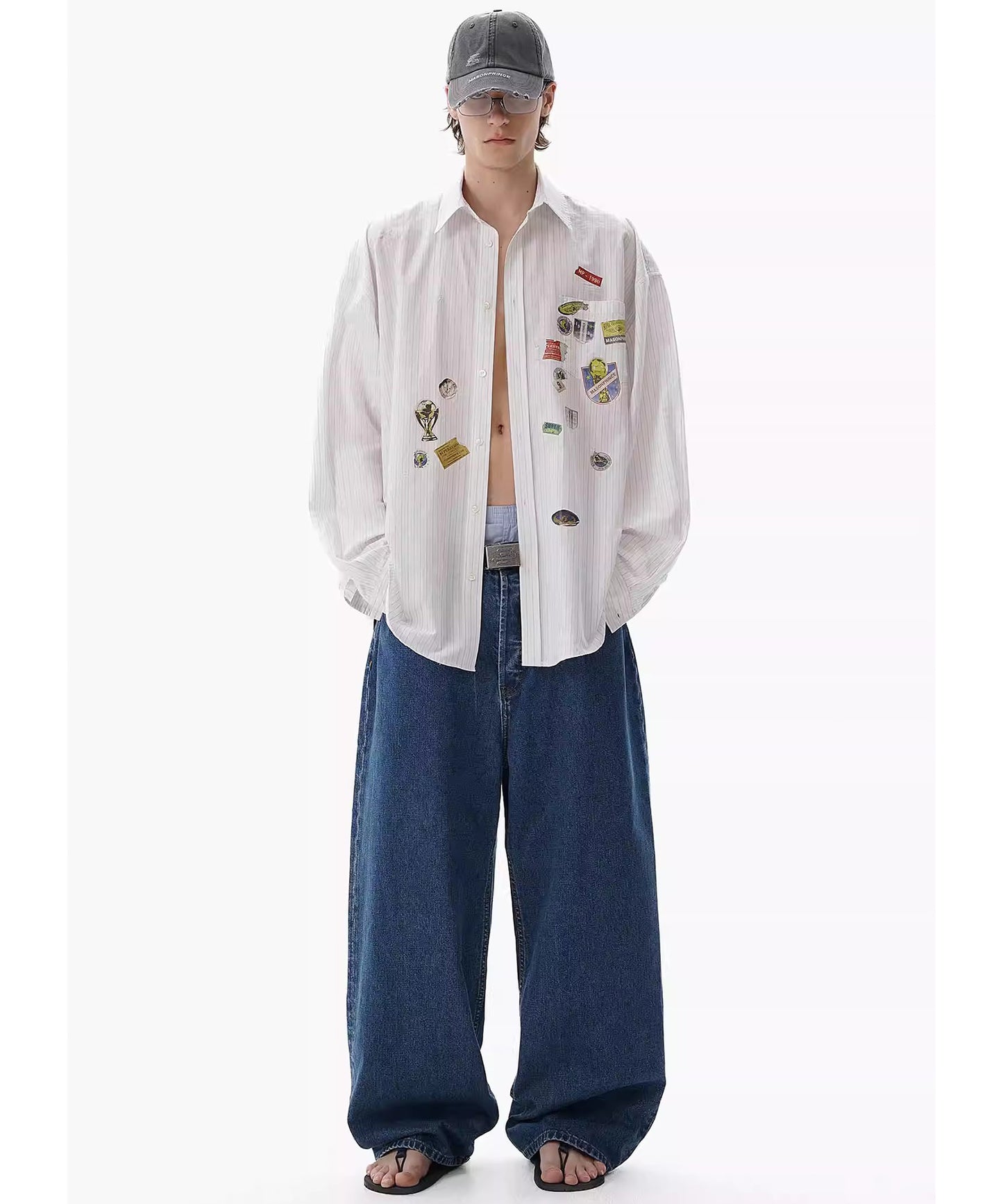 【SALE 30%OFF_特別価格適用※カートに入れるとセール価格が適用されます※】ルーズフィット レトロダークブルー ワイドストレート デニムパンツ NZK6238【MASONPRINCE】【2025SS】