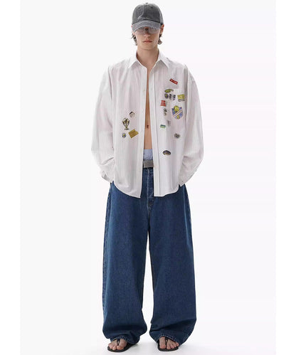 【SALE 30%OFF_特別価格適用※カートに入れるとセール価格が適用されます※】ルーズフィット レトロダークブルー ワイドストレート デニムパンツ NZK6238【MASONPRINCE】【2025SS】