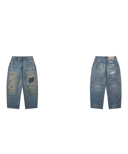 ルーズフィット ダブルニー ダメージ加工 デニムパンツ NZK6243【MASONPRINCE】【2025AW】