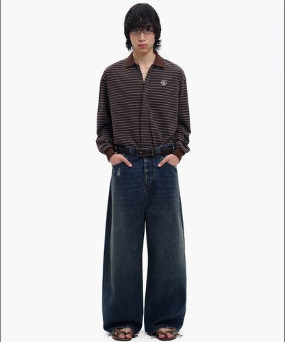 オーバーサイズ フェイクタイ ボーダー ポロシャツ PL3047【MASONPRINCE】【2025AW】