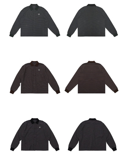 オーバーサイズ フェイクタイ ボーダー ポロシャツ PL3047【MASONPRINCE】【2025AW】
