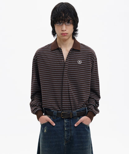 オーバーサイズ フェイクタイ ボーダー ポロシャツ PL3047【MASONPRINCE】【2025AW】