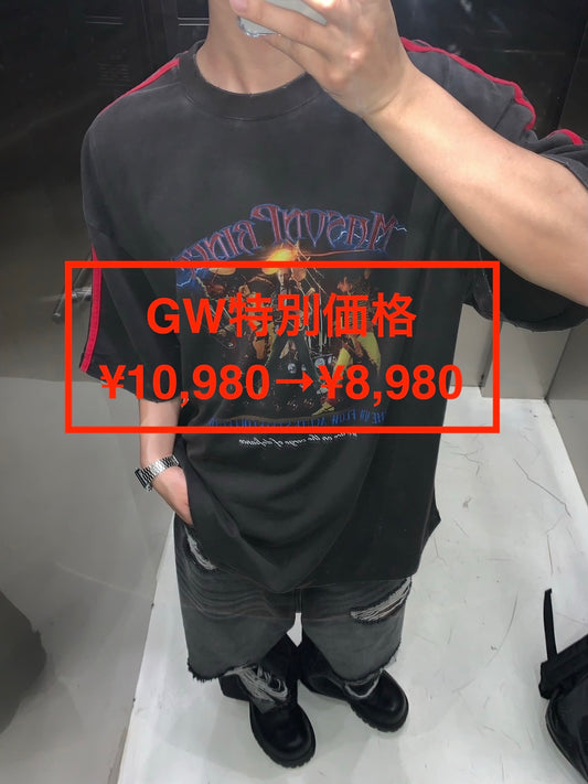 【GW特別価格適用※カートに入れるとセール価格が適用されます※】ビッグシルエット ヴィンテージ加工 MPオリジナル 袖ライン バンドT シャツ CT0279