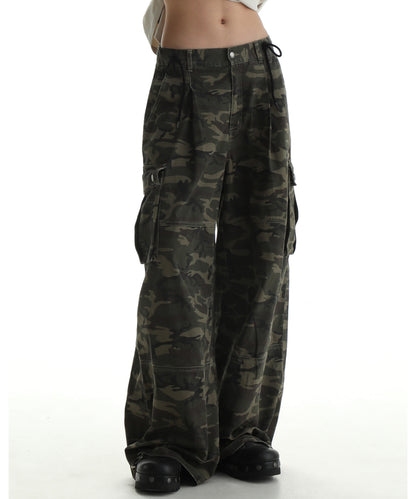 Wide silhouette camouflage military cargo pants XXK4206