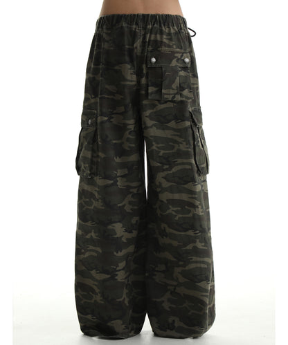 Wide silhouette camouflage military cargo pants XXK4206