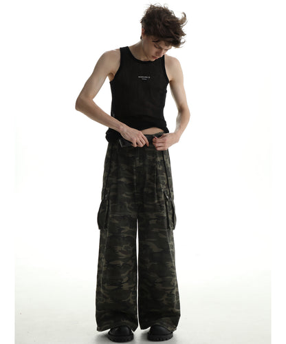 Wide silhouette camouflage military cargo pants XXK4206
