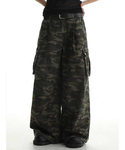 Wide silhouette camouflage military cargo pants XXK4206