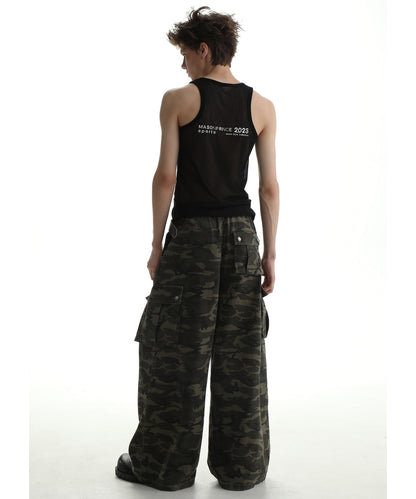 Wide silhouette camouflage military cargo pants XXK4206