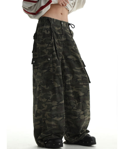 Wide silhouette camouflage military cargo pants XXK4206