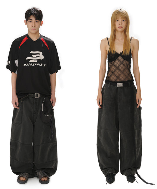 【SALE 30%OFF_特別価格適用※カートに入れるとセール価格が適用されます※】ルーズフィット ヴィンテージウォッシュ加工 バギーパンツ XXK4307【MASONPRINCE】【2025SS】