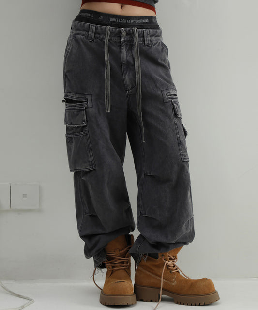 ルーズフィット 裾ダメージ ウォッシュ加工 カーゴパンツ XXK4312【MASONPRINCE】