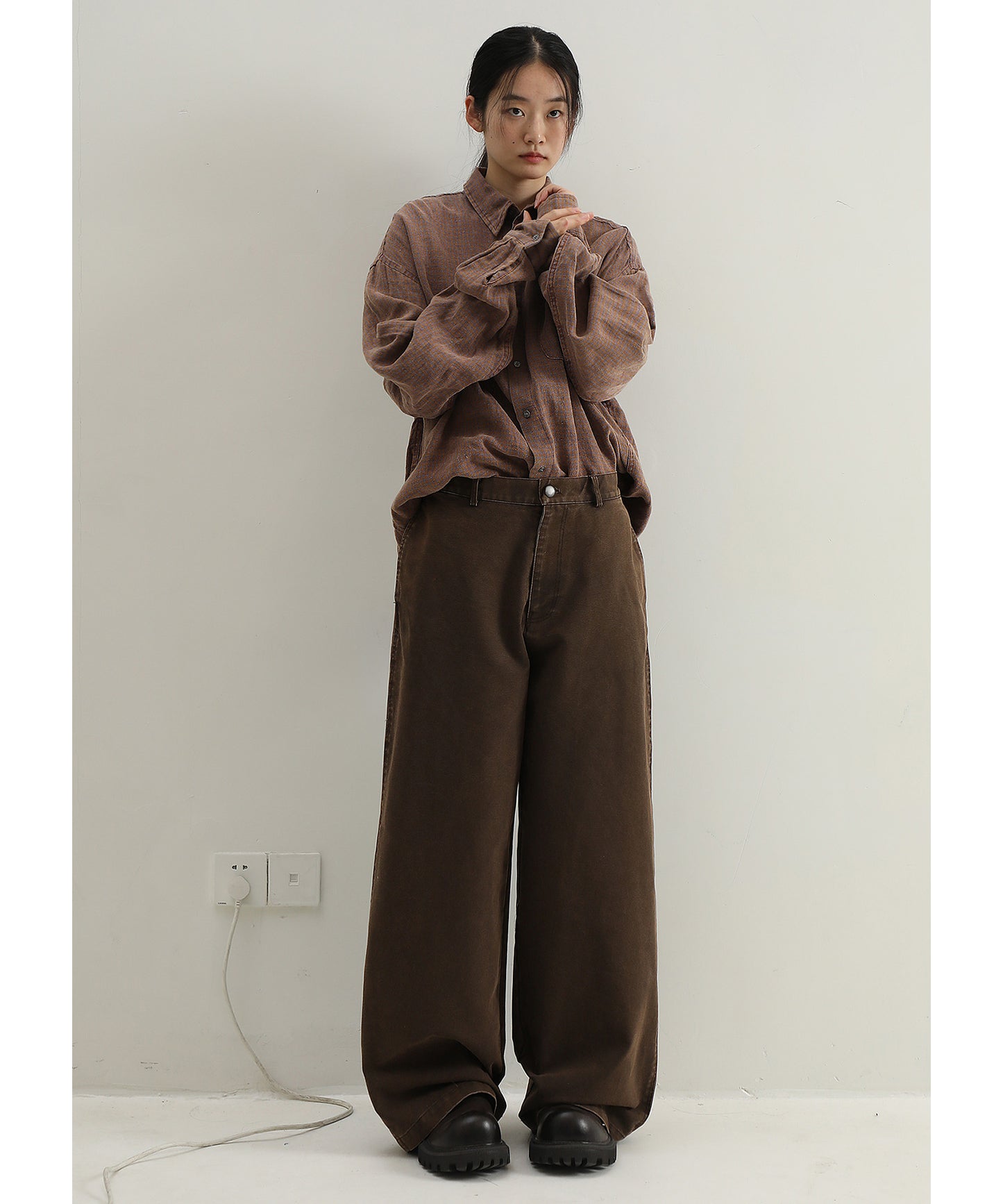 【SALE 30%OFF_特別価格適用※カートに入れるとセール価格が適用されます※】ルーズフィット 裾ボタン ヴィンテージ加工 ワークパンツ XXK4321【MASONPRINCE】【2025SS】
